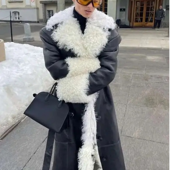 Magda Butrym Black Belted Shearling Coat - Picture 6 of 6